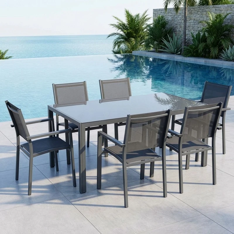 Camacho - Outdoor Dining Set - Anthracite Aluminum / Glass