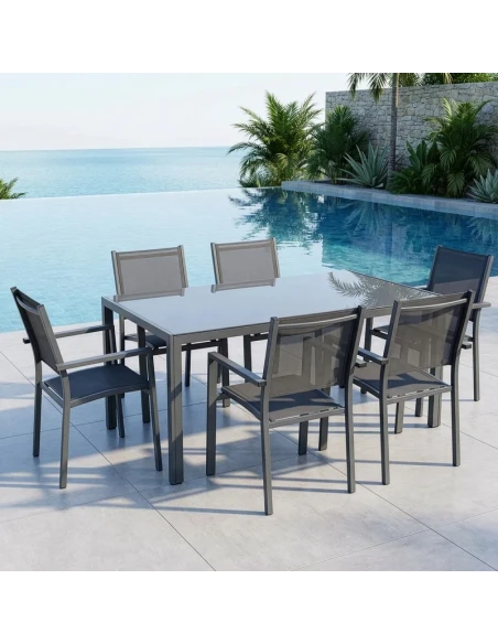 Camacho - Outdoor Dining Set - Anthracite Aluminum / Glass