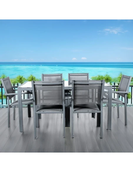 Camacho - Outdoor Dining Set - Anthracite Aluminum / Glass