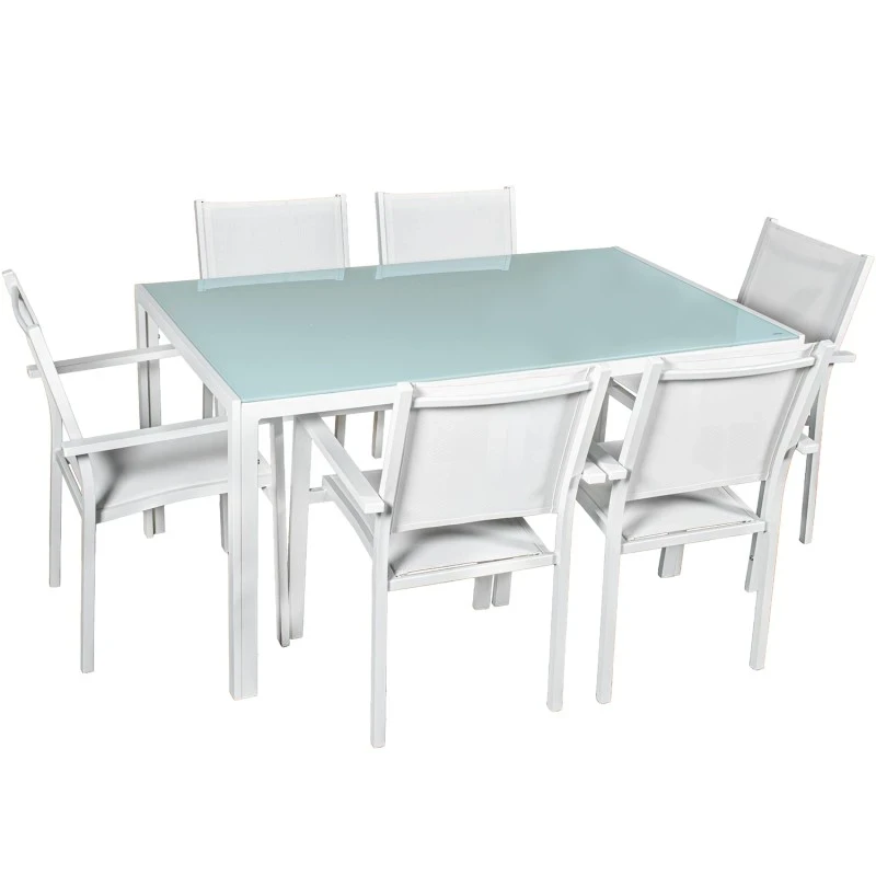 Camacho - Outdoor Dining Set - White Aluminum / Glass