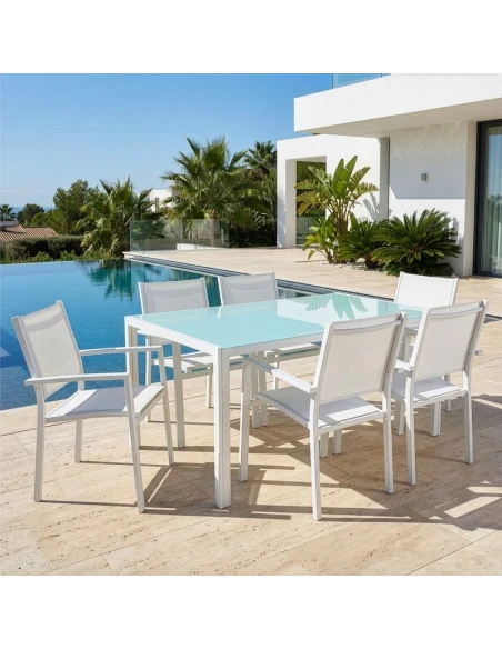 Camacho - Set da Pranzo per Esterni - Alluminio Bianco / Vetro