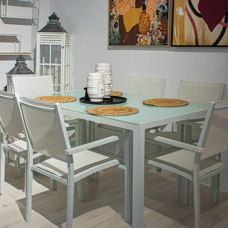 Camacho - Outdoor Dining Set - White Aluminum / Glass
