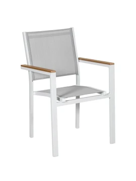 Camacho - Vargas Outdoor Chair with Wood Inserts - White Aluminum / Gray Fabric