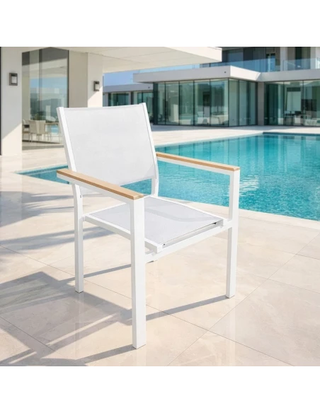 Camacho - Vargas Outdoor Chair with Wood Inserts - White Aluminum / Gray Fabric