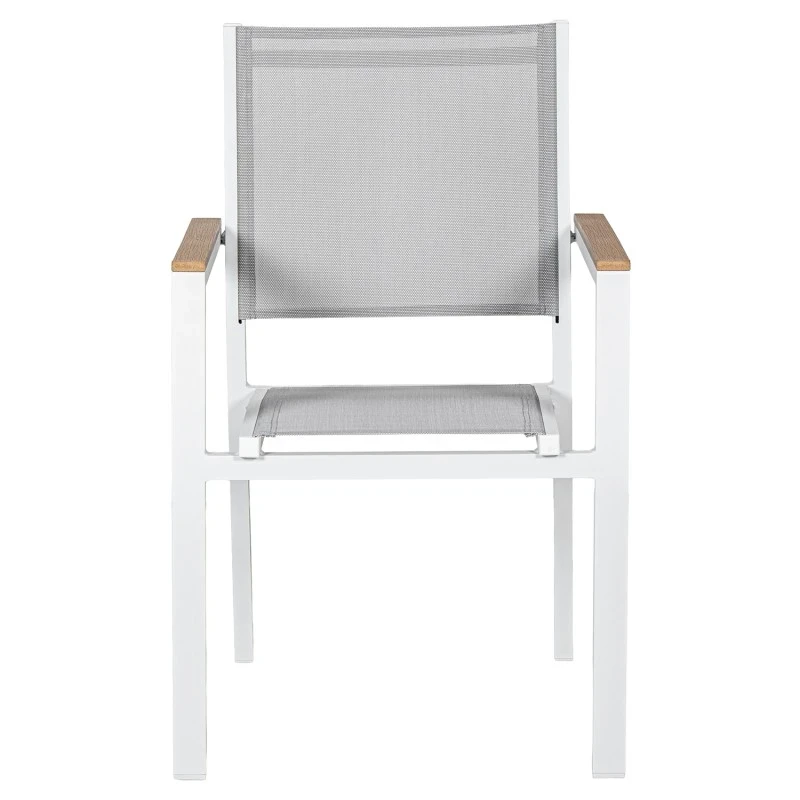 Camacho - Vargas Outdoor Chair with Wood Inserts - White Aluminum / Gray Fabric