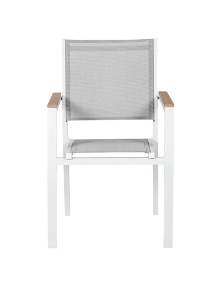 Camacho - Sedia per Esterni Vargas con Inserti in Legno  - Alluminio Bianco / Tessuto Grigio