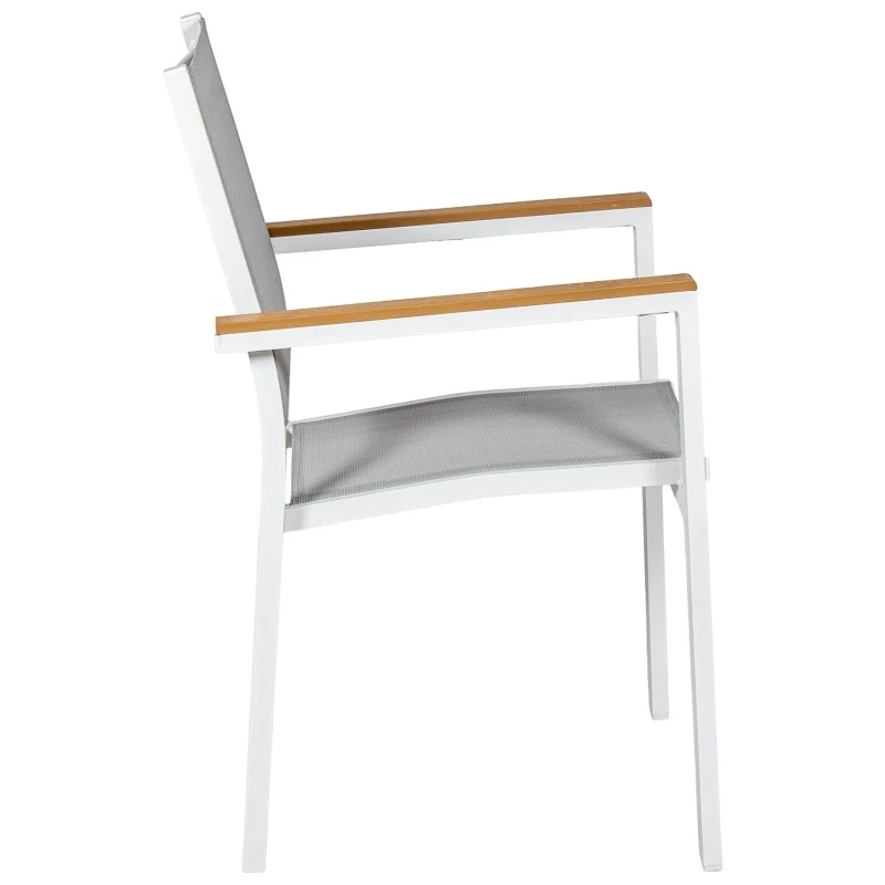 Camacho - Sedia per Esterni Vargas con Inserti in Legno  - Alluminio Bianco / Tessuto Grigio