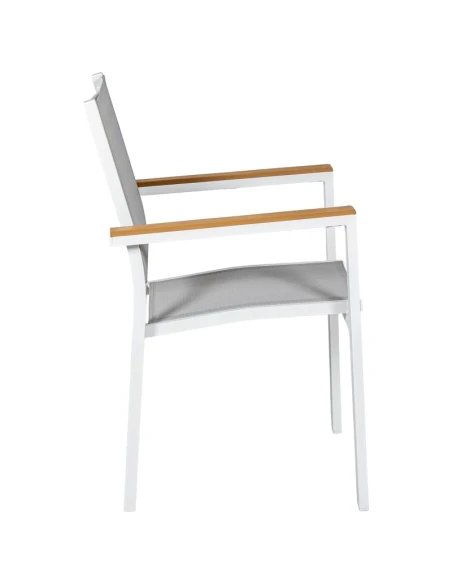 Camacho - Sedia per Esterni Vargas con Inserti in Legno  - Alluminio Bianco / Tessuto Grigio
