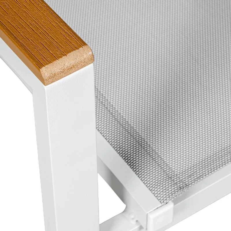 Camacho - Sedia per Esterni Vargas con Inserti in Legno  - Alluminio Bianco / Tessuto Grigio