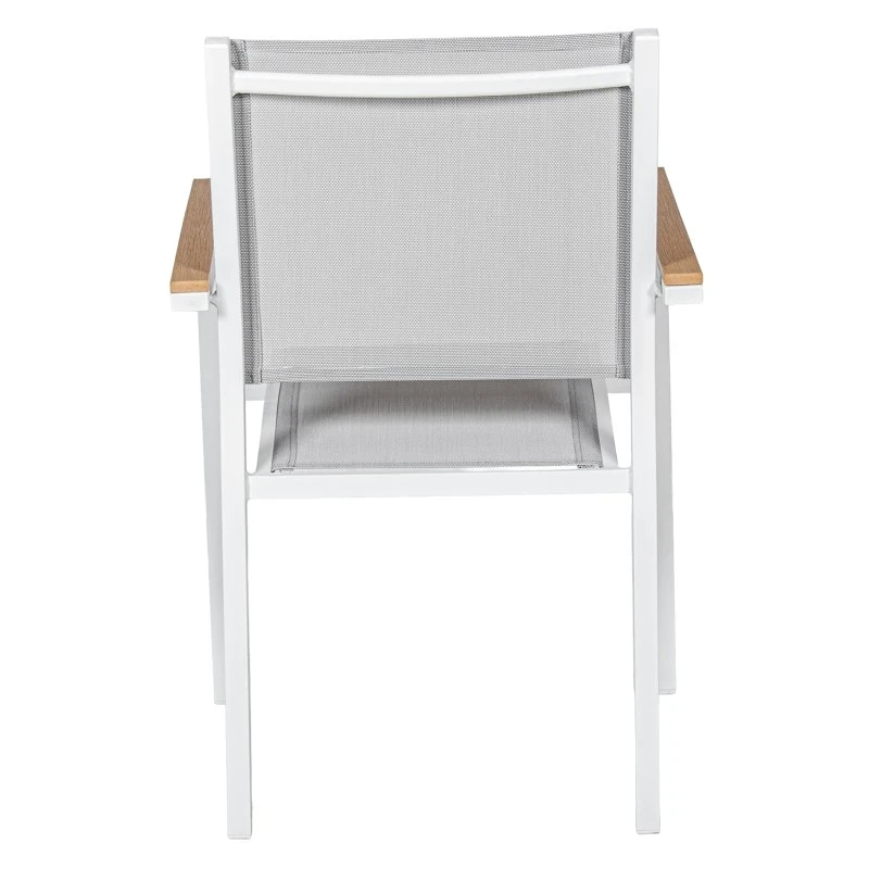Camacho - Vargas Outdoor Chair with Wood Inserts - White Aluminum / Gray Fabric