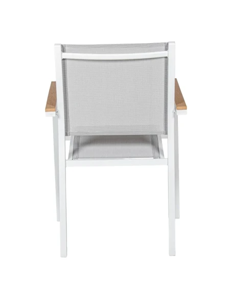 Camacho - Sedia per Esterni Vargas con Inserti in Legno  - Alluminio Bianco / Tessuto Grigio