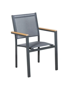 Camacho - Sedia per Esterni Vargas con Inserti in Legno - Alluminio Antracite / Tessuto Antracite
