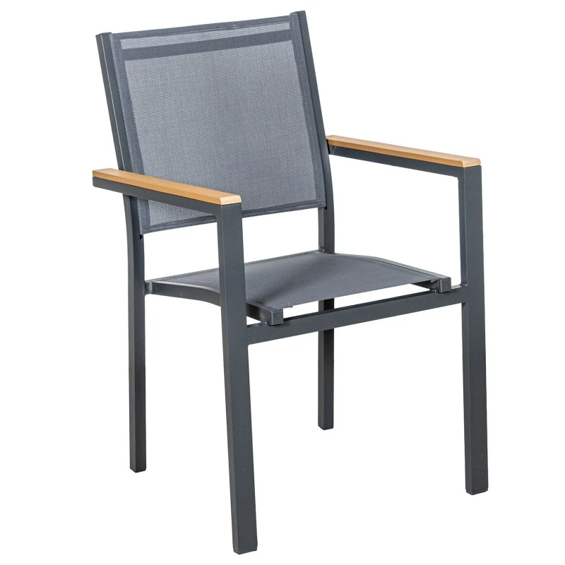 Camacho - Sedia per Esterni Vargas con Inserti in Legno - Alluminio Antracite / Tessuto Antracite