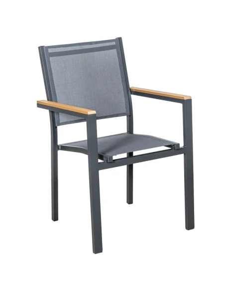 Camacho - Vargas Outdoor Chair with Wood Inserts - Anthracite Aluminum / Anthracite Fabric
