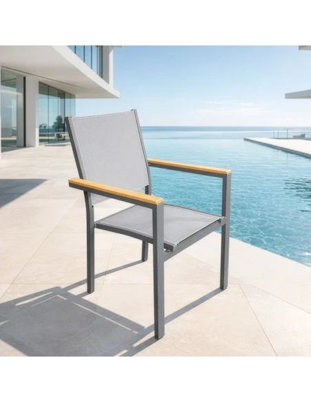 Camacho - Vargas Outdoor Chair with Wood Inserts - Anthracite Aluminum / Anthracite Fabric
