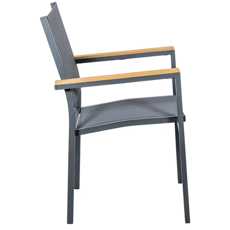 Camacho - Sedia per Esterni Vargas con Inserti in Legno - Alluminio Antracite / Tessuto Antracite