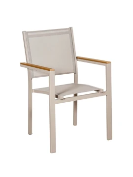 Camacho - Sedia per Esterni Vargas  con Inserti in Legno - Alluminio Crema / Tessuto Crema