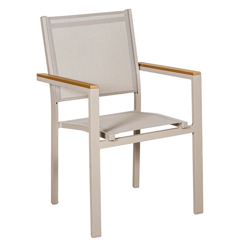Camacho - Sedia per Esterni Vargas  con Inserti in Legno - Alluminio Crema / Tessuto Crema