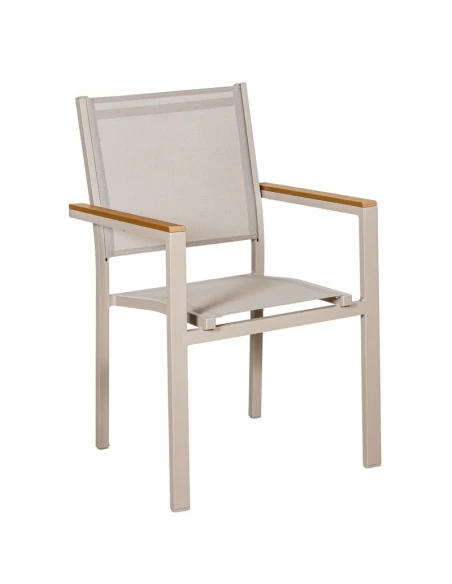 Camacho - Vargas Outdoor Chair with Wood Inserts - Cream Aluminum / Cream Fabric
