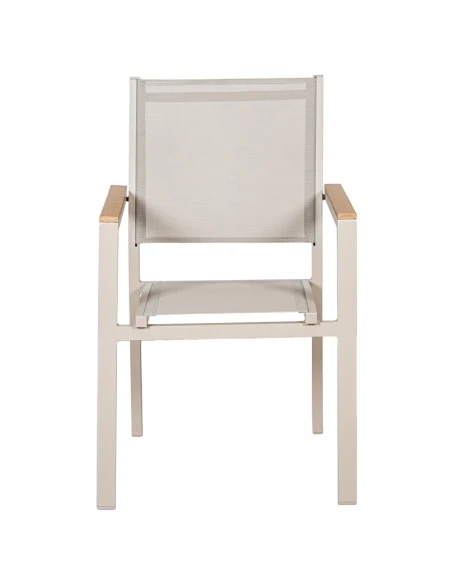 Camacho - Sedia per Esterni Vargas  con Inserti in Legno - Alluminio Crema / Tessuto Crema