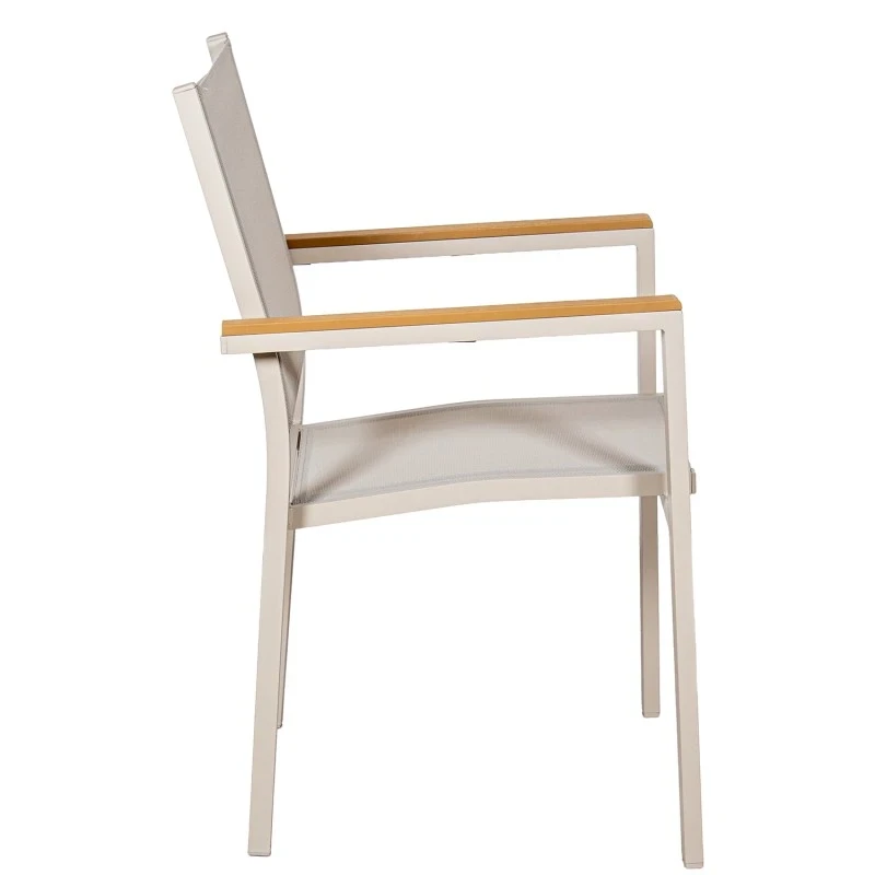 Camacho - Vargas Outdoor Chair with Wood Inserts - Cream Aluminum / Cream Fabric