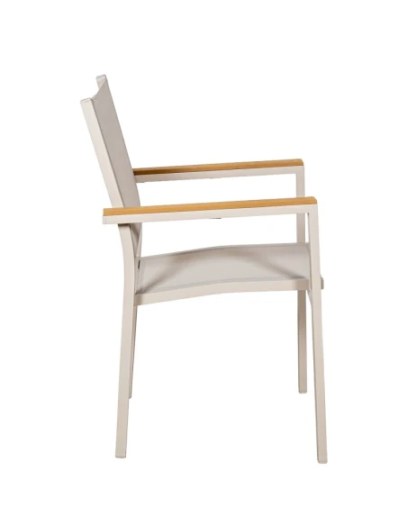 Camacho - Vargas Outdoor Chair with Wood Inserts - Cream Aluminum / Cream Fabric