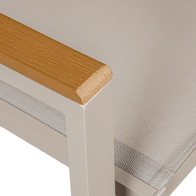 Camacho - Sedia per Esterni Vargas  con Inserti in Legno - Alluminio Crema / Tessuto Crema