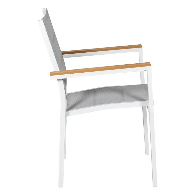 Camacho - Vargas Upholstered Outdoor Chair with Wood Inserts - White Aluminum / Gray Fabric