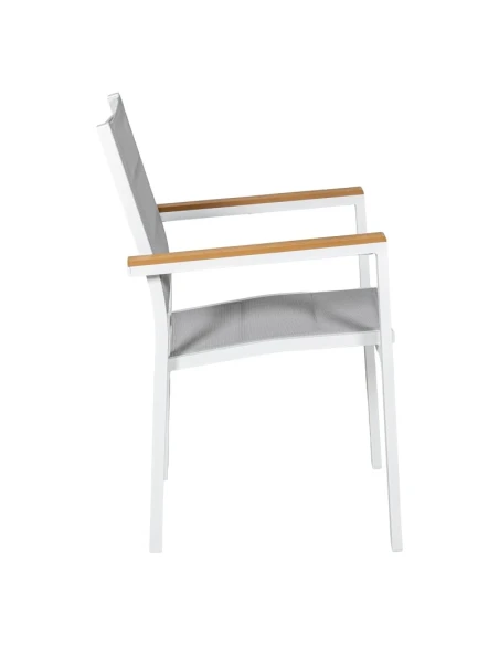 Camacho - Vargas Upholstered Outdoor Chair with Wood Inserts - White Aluminum / Gray Fabric
