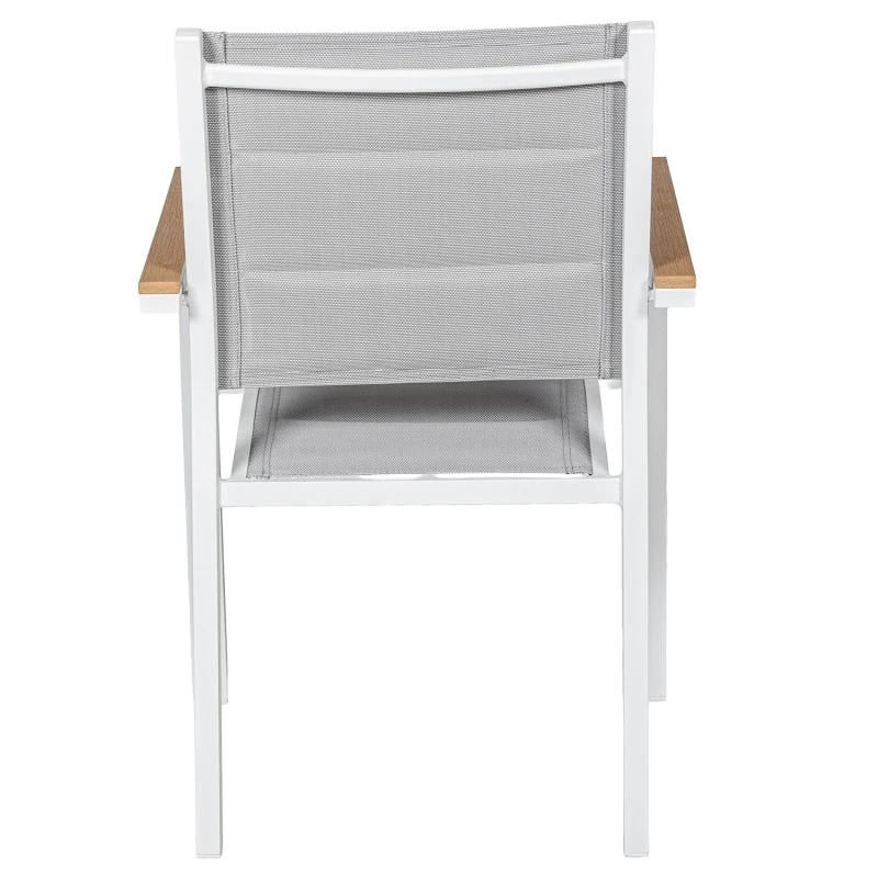 Camacho - Sedia Imbottita per Esterni Vargas  con Inserti in Legno - Alluminio Bianco / Tessuto Grigio