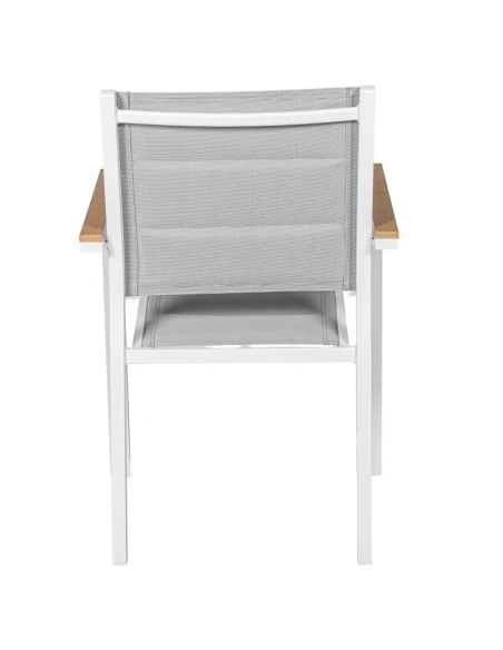 Camacho - Sedia Imbottita per Esterni Vargas  con Inserti in Legno - Alluminio Bianco / Tessuto Grigio