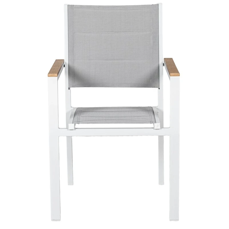 Camacho - Sedia Imbottita per Esterni Vargas  con Inserti in Legno - Alluminio Bianco / Tessuto Grigio