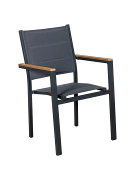 Camacho - Sedia Imbottita per Esterni Vargas con Inserti in Legno - Alluminio Antracite / Tessuto Antracite