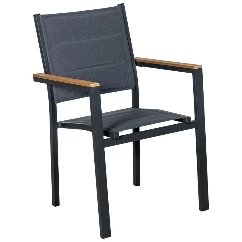 Camacho - Sedia Imbottita per Esterni Vargas con Inserti in Legno - Alluminio Antracite / Tessuto Antracite