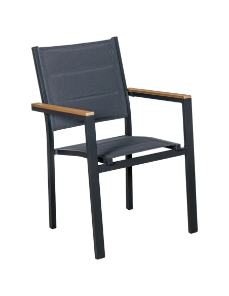 Camacho - Sedia Imbottita per Esterni Vargas con Inserti in Legno - Alluminio Antracite / Tessuto Antracite