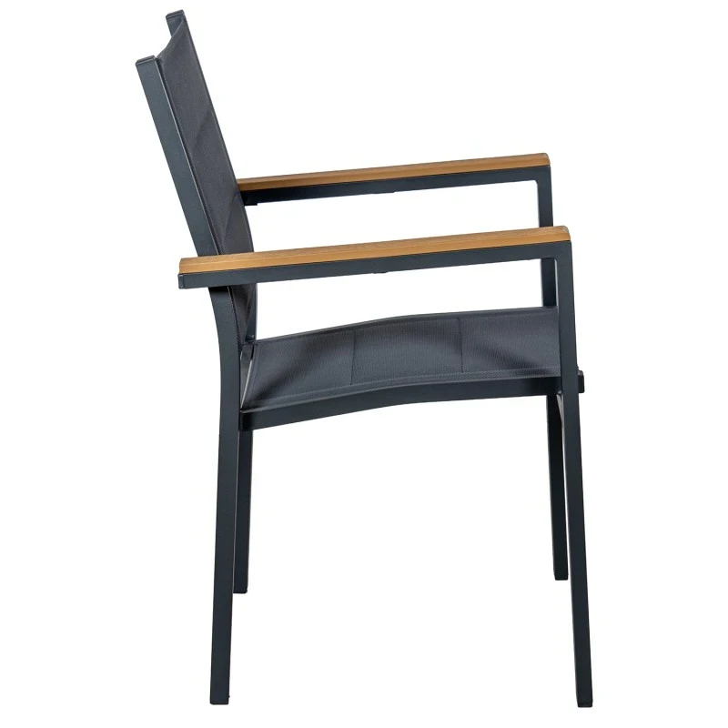 Camacho - Vargas Upholstered Outdoor Chair with Wood Inserts - Anthracite Aluminum / Anthracite Fabric