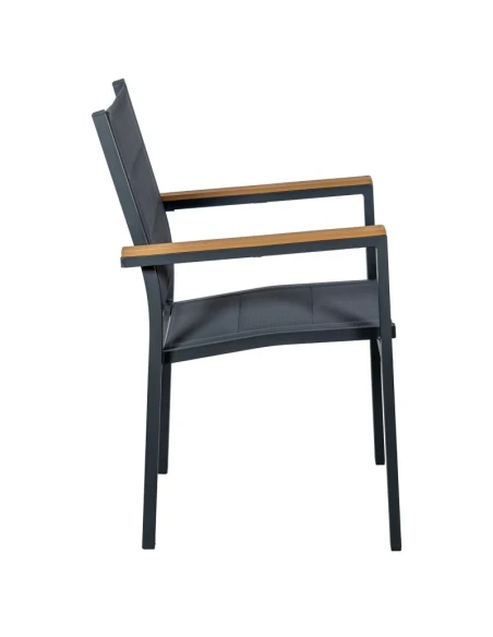 Camacho - Sedia Imbottita per Esterni Vargas con Inserti in Legno - Alluminio Antracite / Tessuto Antracite