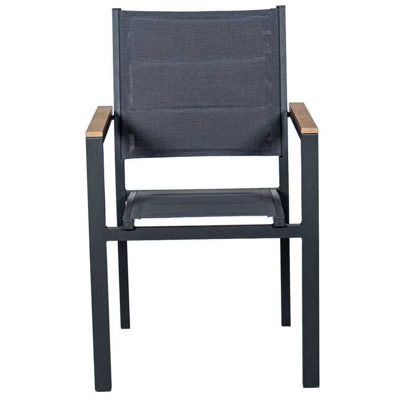 Camacho - Sedia Imbottita per Esterni Vargas con Inserti in Legno - Alluminio Antracite / Tessuto Antracite
