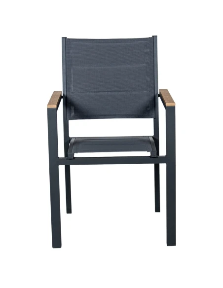 Camacho - Sedia Imbottita per Esterni Vargas con Inserti in Legno - Alluminio Antracite / Tessuto Antracite
