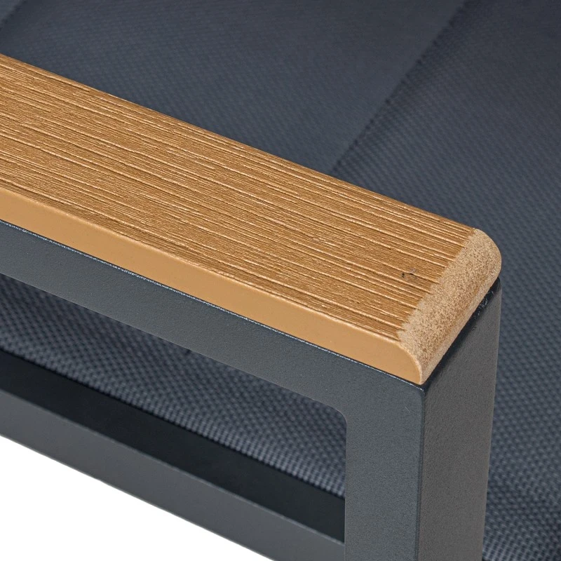 Camacho - Sedia Imbottita per Esterni Vargas con Inserti in Legno - Alluminio Antracite / Tessuto Antracite