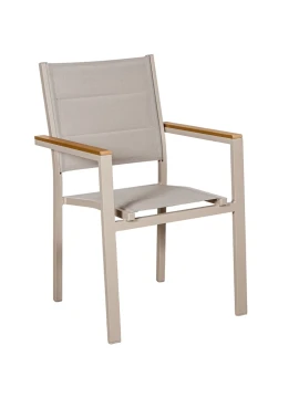 Camacho - Vargas Upholstered Outdoor Chair with Wood Inserts - Cream Aluminum / Cream Fabric