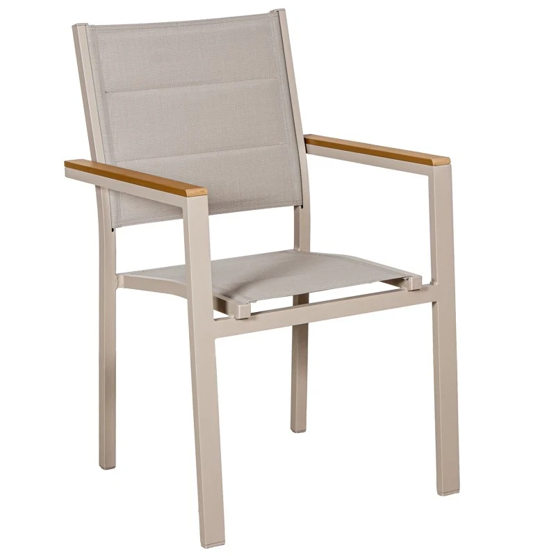 Camacho - Vargas Upholstered Outdoor Chair with Wood Inserts - Cream Aluminum / Cream Fabric