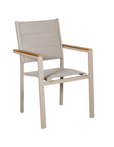 Camacho - Vargas Upholstered Outdoor Chair with Wood Inserts - Cream Aluminum / Cream Fabric