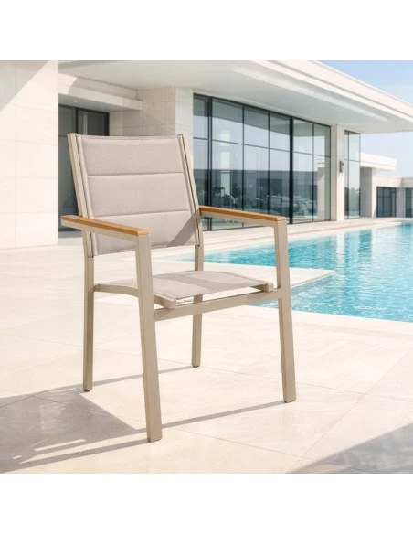 Camacho - Vargas Upholstered Outdoor Chair with Wood Inserts - Cream Aluminum / Cream Fabric