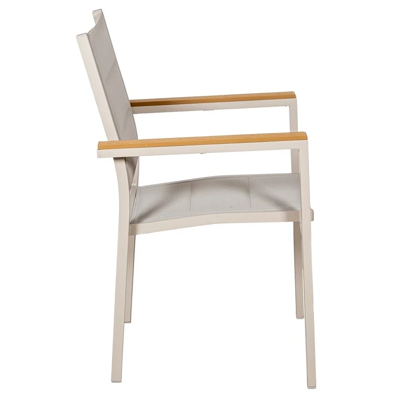 Camacho - Vargas Upholstered Outdoor Chair with Wood Inserts - Cream Aluminum / Cream Fabric