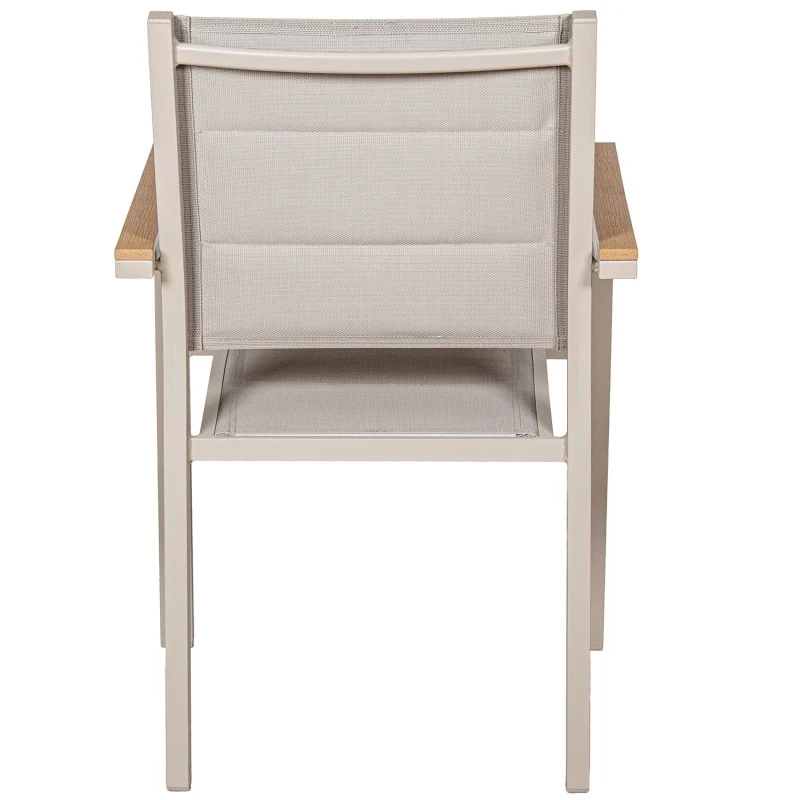 Camacho - Sedia Imbottita per Esterni Vargas con Inserti in Legno - Alluminio Crema / Tessuto Crema