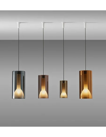 Penta - Lit Single Pendant Lamp - Mirrored Orange