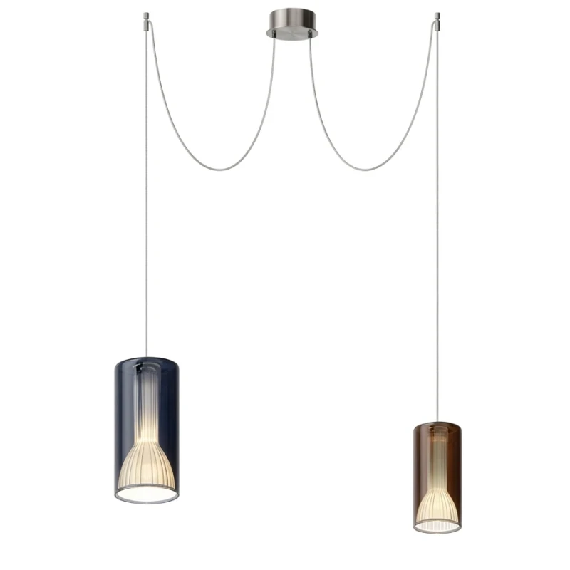 Penta - Lit 2B Decentralized Pendant Lamp - Orange and Mirrored Gold