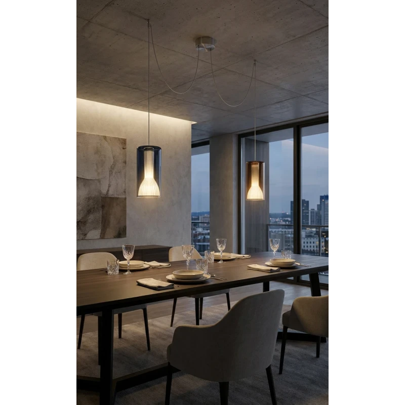 Penta - Lit Lampada a Sospensione Decentrata 2B - Arancione e Oro Specchiato
