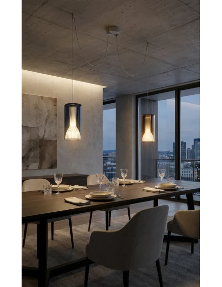 Penta - Lit Lampada a Sospensione Decentrata 2B - Arancione e Oro Specchiato